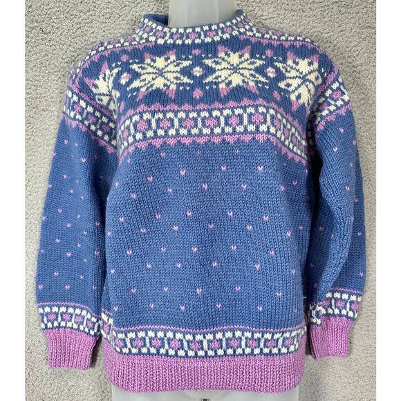 Vintage Icelandic Design Sweater Hand Knit Norwegian Wool Women's Small Grandma - Picture 6 of 9